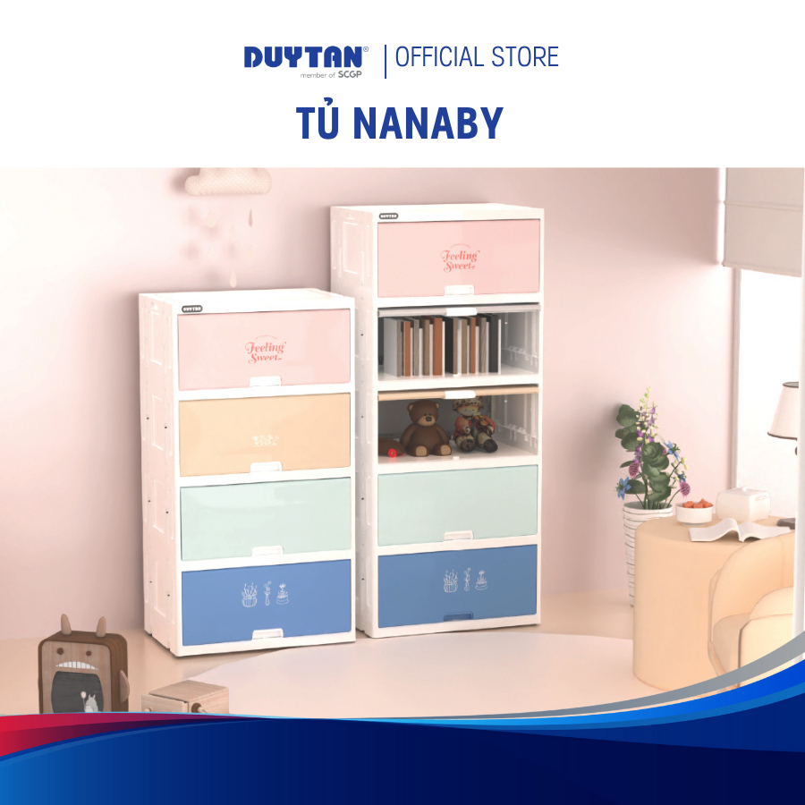 Tủ Nhựa DUY TÂN Nanaby ,4 Ngăn & 5 Ngăn ,Nhựa PP Bền Bỉ ,Cửa Trượt Ẩn, Màu Đa Sắc Hiện Đại