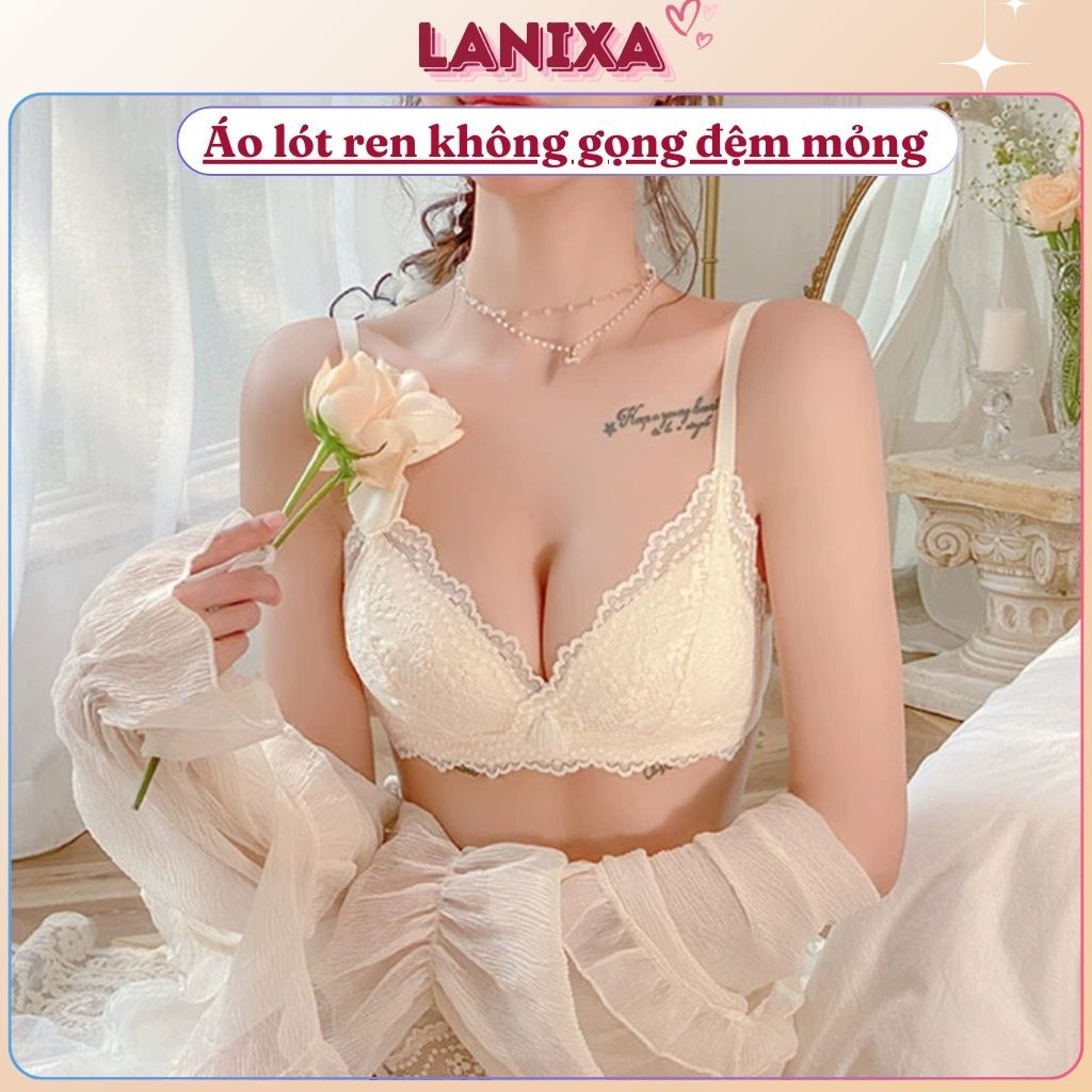 Áo ngực nữ ren hoa đệm mút mỏng ôm ngực mềm mại thoáng mát gắn nơ đẹp và dễ thương LANIXA A2004