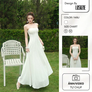 Sea Breeze Dress - Đầm maxi ren thun với họa tiết cách điệu kèm đệm ngực và dây điều chỉnh hở lưng