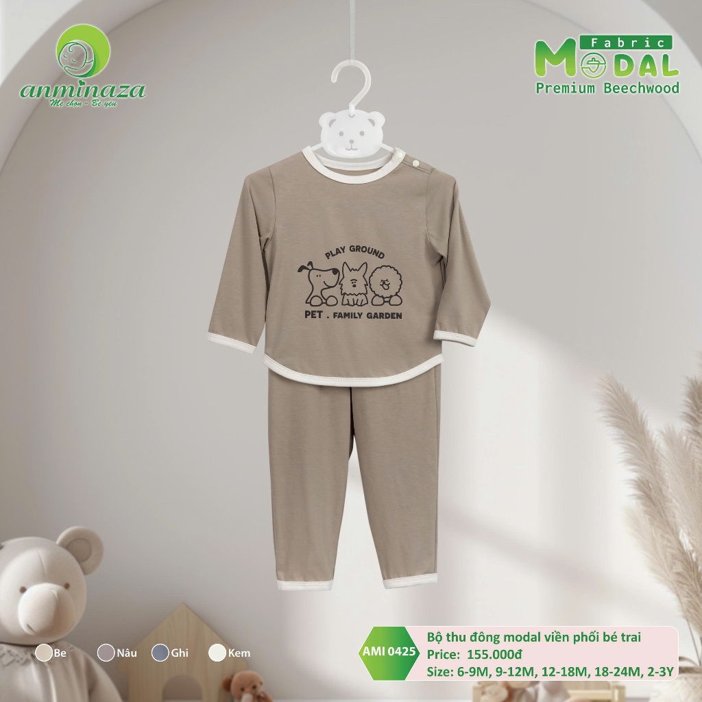 Bộ Dài Tay Thu Đông Bé Trai Vải Modal Mềm Mại Thoáng Mát Và Thấm Hút Tốt - Hàng Chính Hãng AMI0425