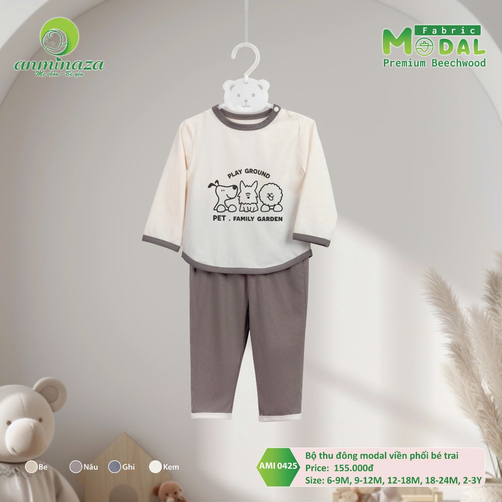 Bộ Dài Tay Thu Đông Bé Trai Vải Modal Mềm Mại Thoáng Mát Và Thấm Hút Tốt - Hàng Chính Hãng AMI0425