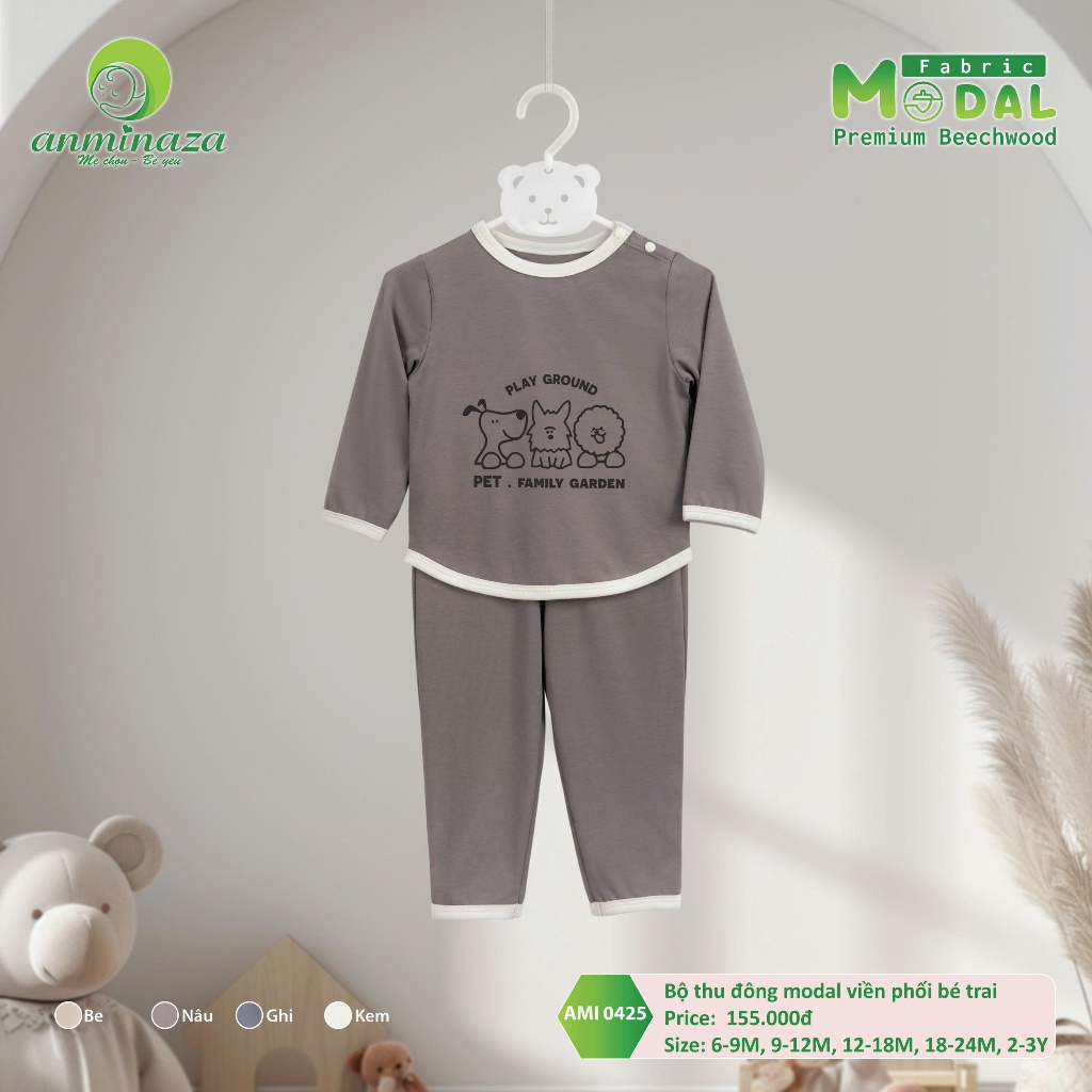 Bộ Dài Tay Thu Đông Bé Trai Vải Modal Mềm Mại Thoáng Mát Và Thấm Hút Tốt - Hàng Chính Hãng AMI0425