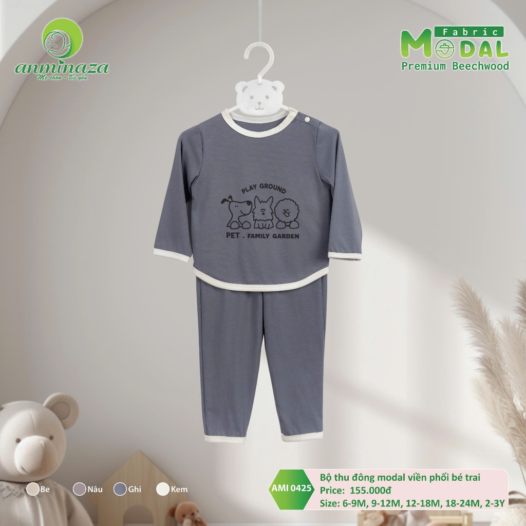 Bộ Dài Tay Thu Đông Bé Trai Vải Modal Mềm Mại Thoáng Mát Và Thấm Hút Tốt - Hàng Chính Hãng AMI0425