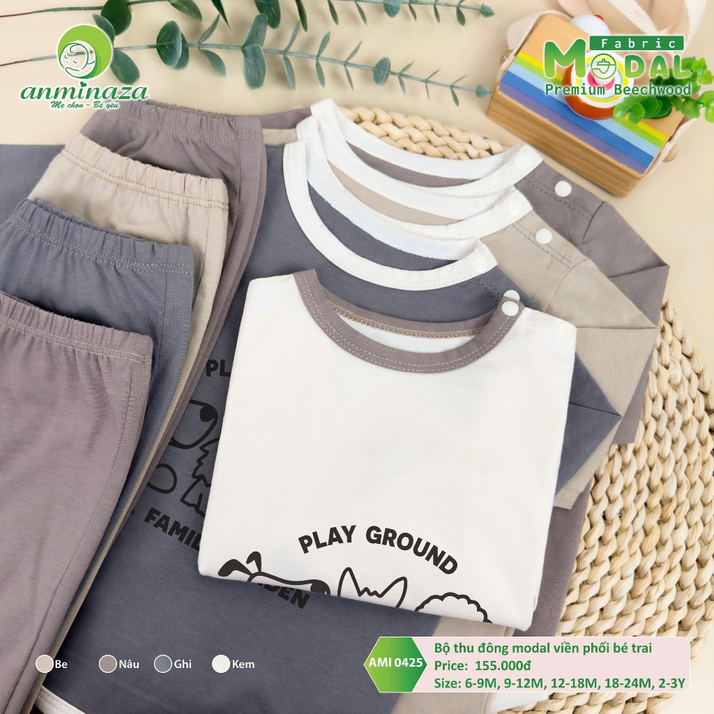 Bộ Dài Tay Thu Đông Bé Trai Vải Modal Mềm Mại Thoáng Mát Và Thấm Hút Tốt - Hàng Chính Hãng AMI0425