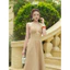 Coffee Dress Đầm yếm xòe maxi kaki dày dặn thiết kế rã thân tôn dáng hiệu quả