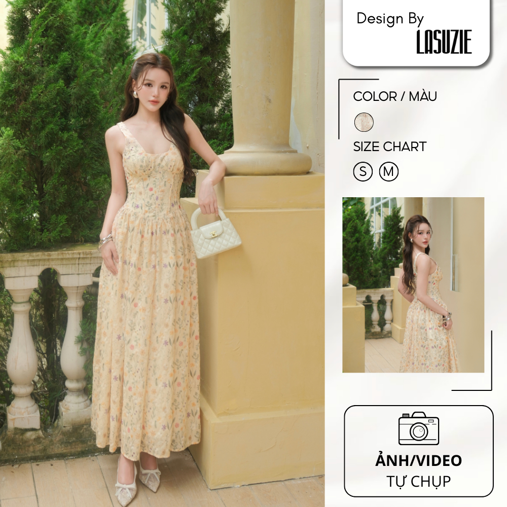 FLORA DRESS - Đầm hoa form corset có đệm ngực & nẹp định hình eo by Lasuzie Design