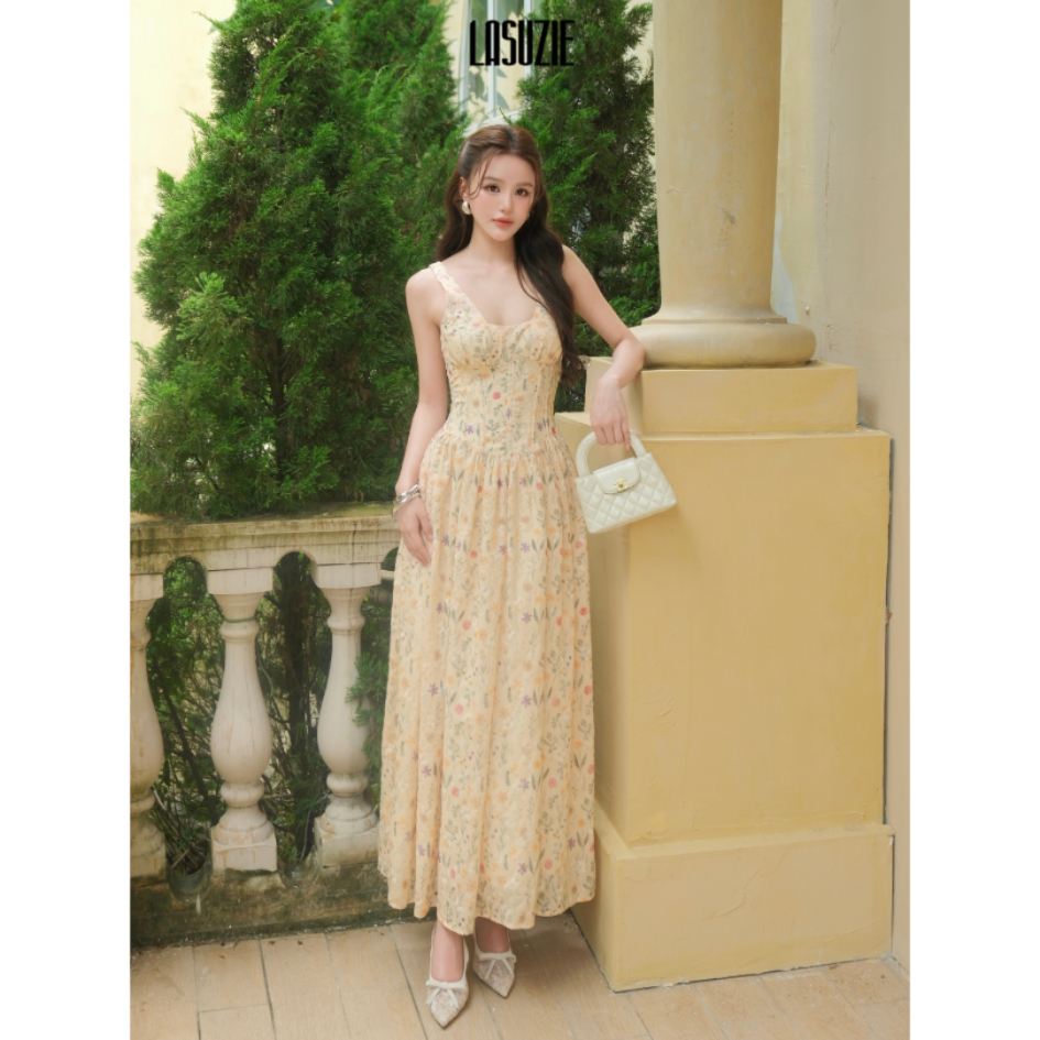 FLORA DRESS - Đầm hoa form corset có đệm ngực & nẹp định hình eo by Lasuzie Design
