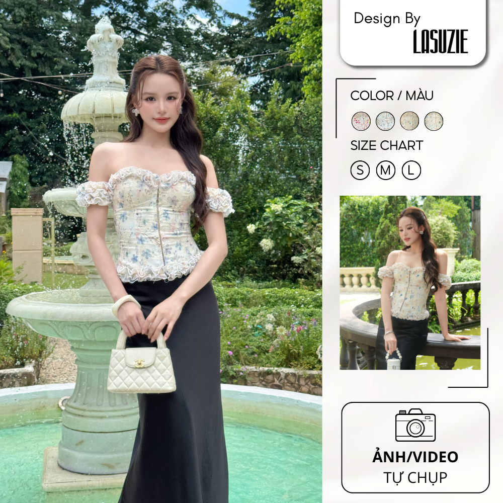 AMARA CORSET - Áo trễ vai chất liệu cao cấp hoa cách điệu rớt vai Lasuzie Design