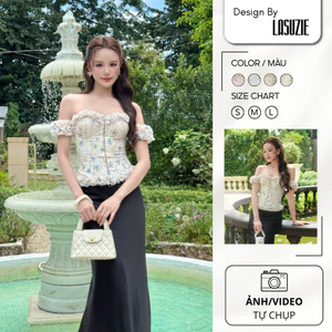 AMARA CORSET - Áo trễ vai chất liệu cao cấp hoa cách điệu rớt vai Lasuzie Design