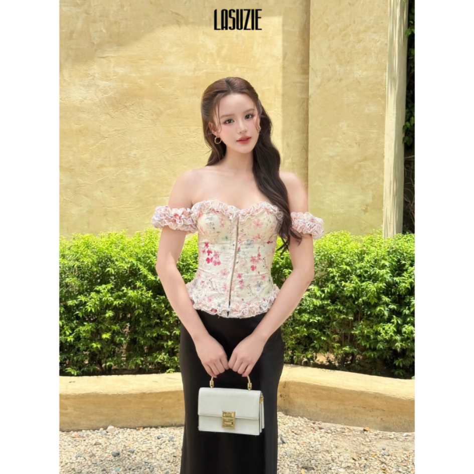 AMARA CORSET - Áo trễ vai chất liệu cao cấp hoa cách điệu rớt vai Lasuzie Design