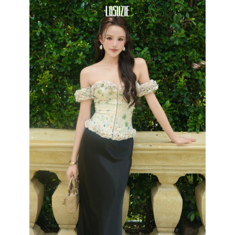 AMARA CORSET - Áo trễ vai chất liệu cao cấp hoa cách điệu rớt vai Lasuzie Design