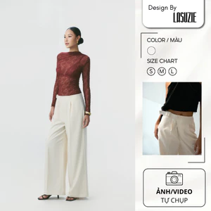 Quần Dài Nữ Rivera Trousers Ống Suông Màu Trắng Kem Cạp Cao Thanh Lịch, Quần Tây Nữ Dáng Rộng Sang Trọng Cao Cấp