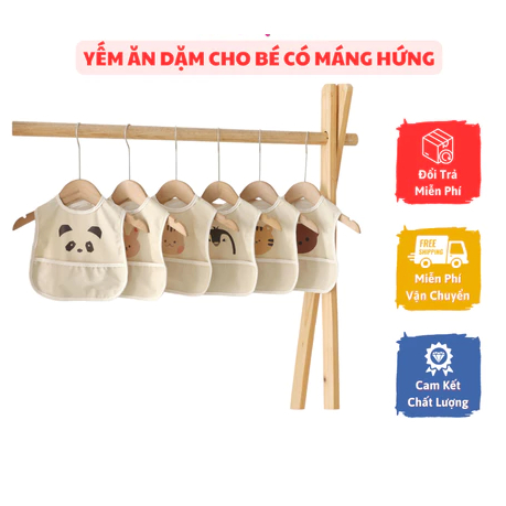 Yếm ăn dặm MB04 chống thấm cho bé có máng hứng dễ gập gọn yếm cho bé sơ sinh đến 3 tuổi