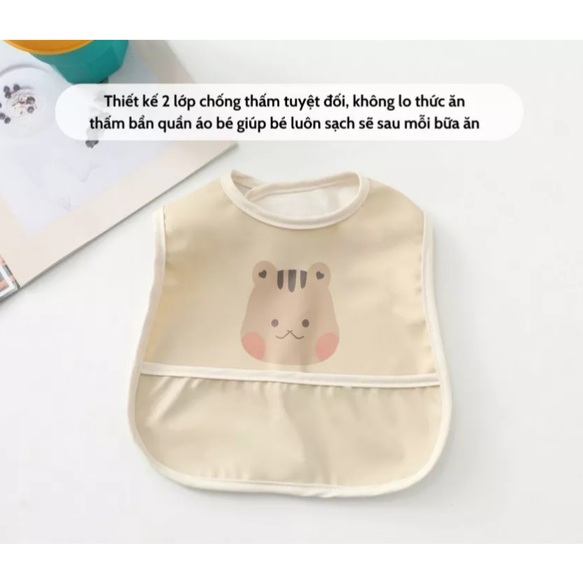 Yếm ăn dặm MB04 chống thấm cho bé có máng hứng dễ gập gọn yếm cho bé sơ sinh đến 3 tuổi
