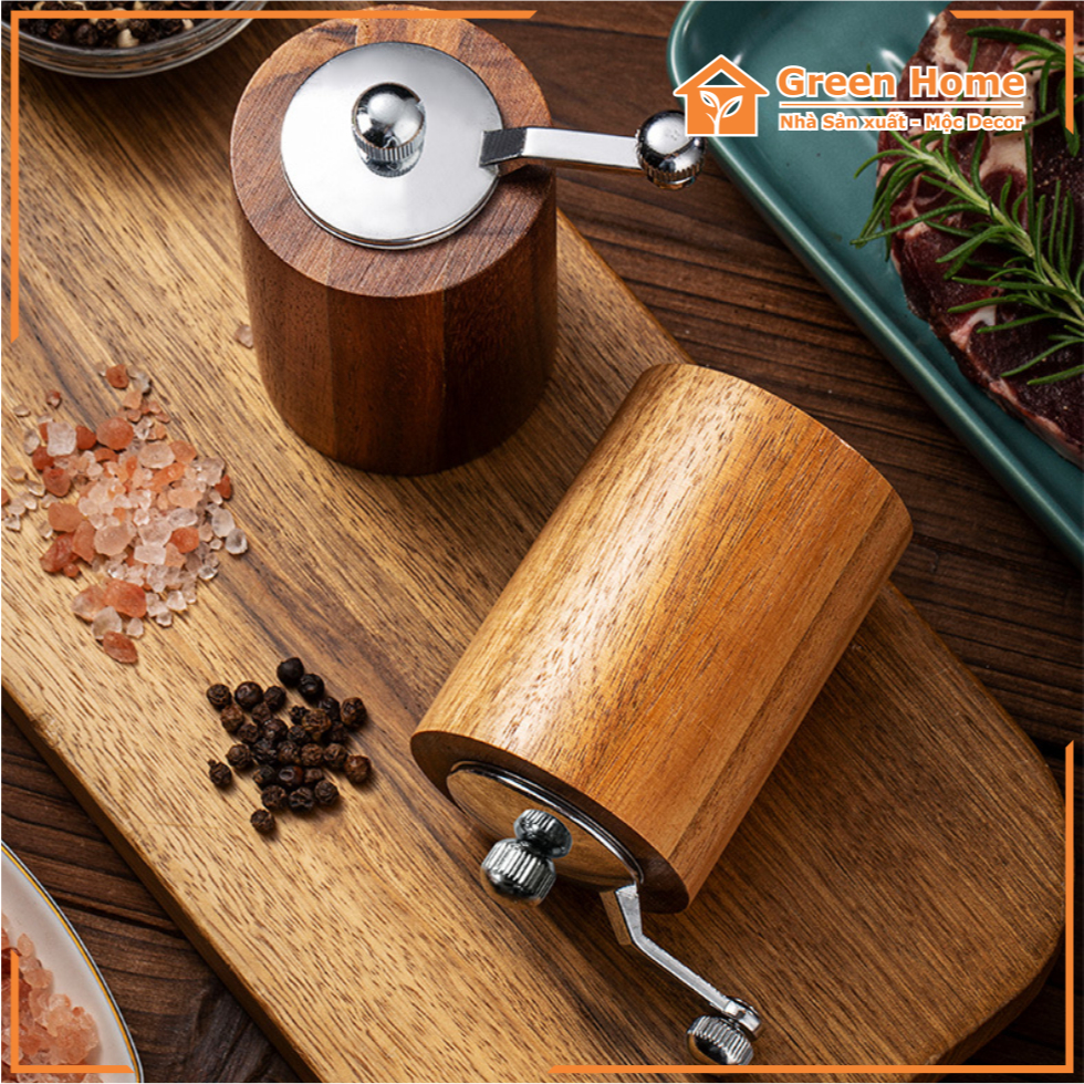 Dụng Cụ Xay Hạt Tiêu, Hạt Thơm Chất Liệu Bằng Gỗ Kết Hợp Kim Loại Sang Trọng Tiện Lợi