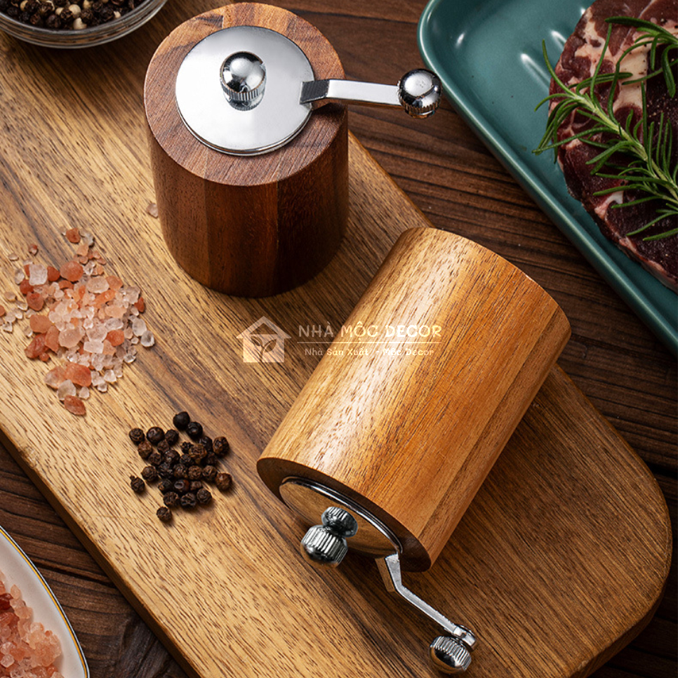 Dụng Cụ Xay Hạt Tiêu, Hạt Thơm Chất Liệu Bằng Gỗ Kết Hợp Kim Loại Sang Trọng Tiện Lợi