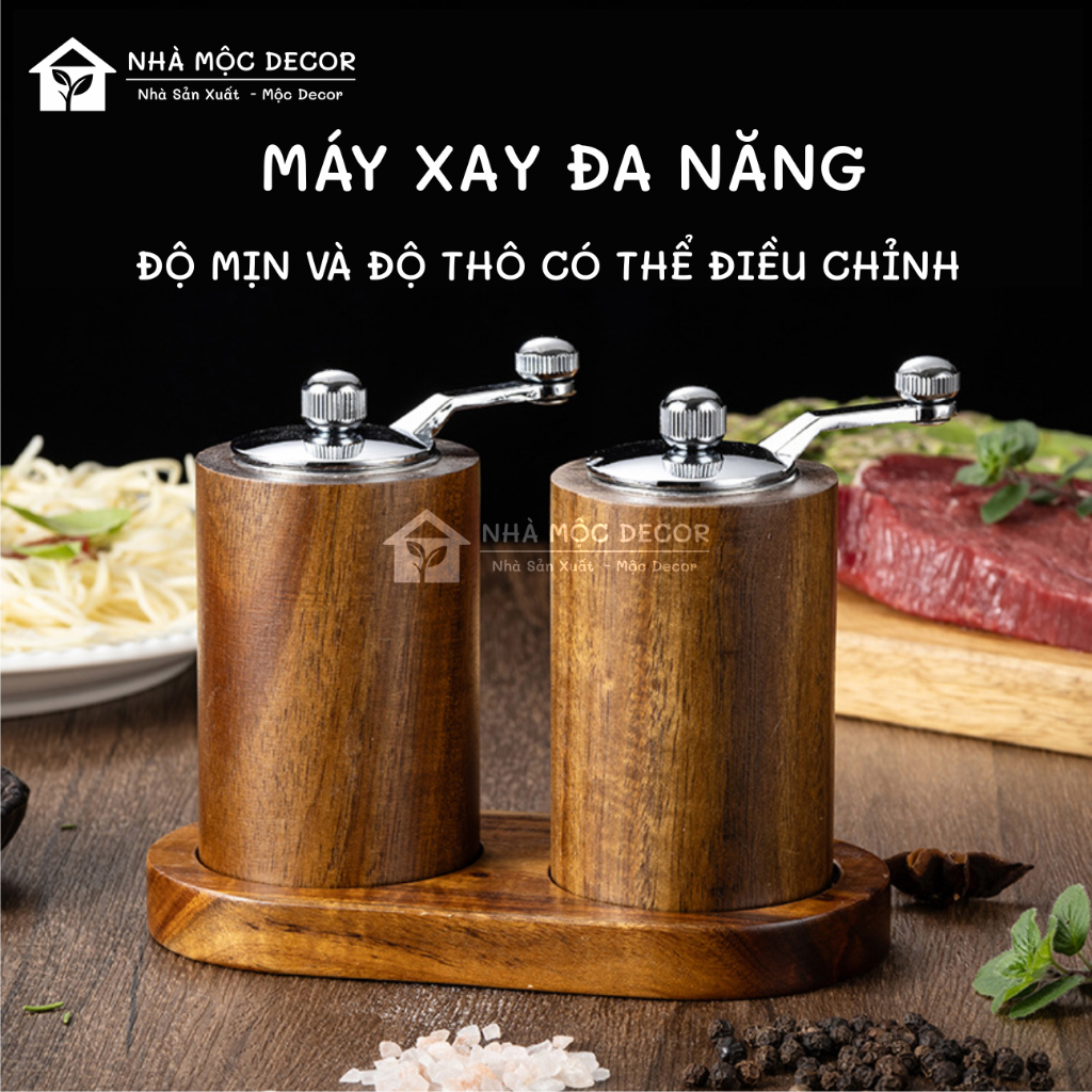 Dụng Cụ Xay Hạt Tiêu, Hạt Thơm Chất Liệu Bằng Gỗ Kết Hợp Kim Loại Sang Trọng Tiện Lợi