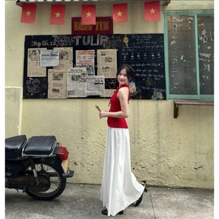 Set váy thời trang nữ chất Tapta nhung cao cấp cổ yếm gắn nơ không tay phối váy maxi Lụa 100D dáng xoè