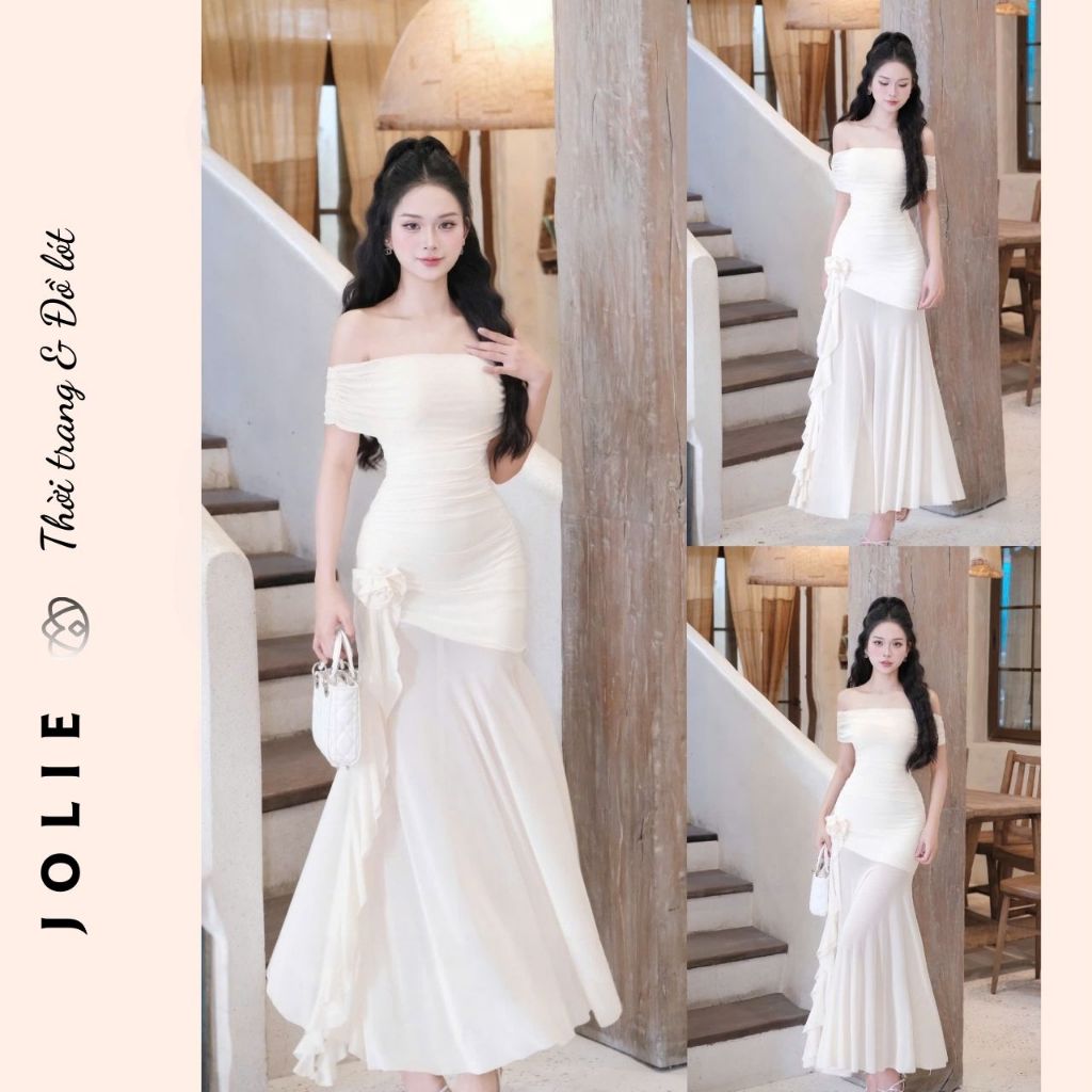 Đầm Dự Tiệc Cúp Ngực Dáng Dài Phối Voan Xuyên Thấu Quyến Rũ