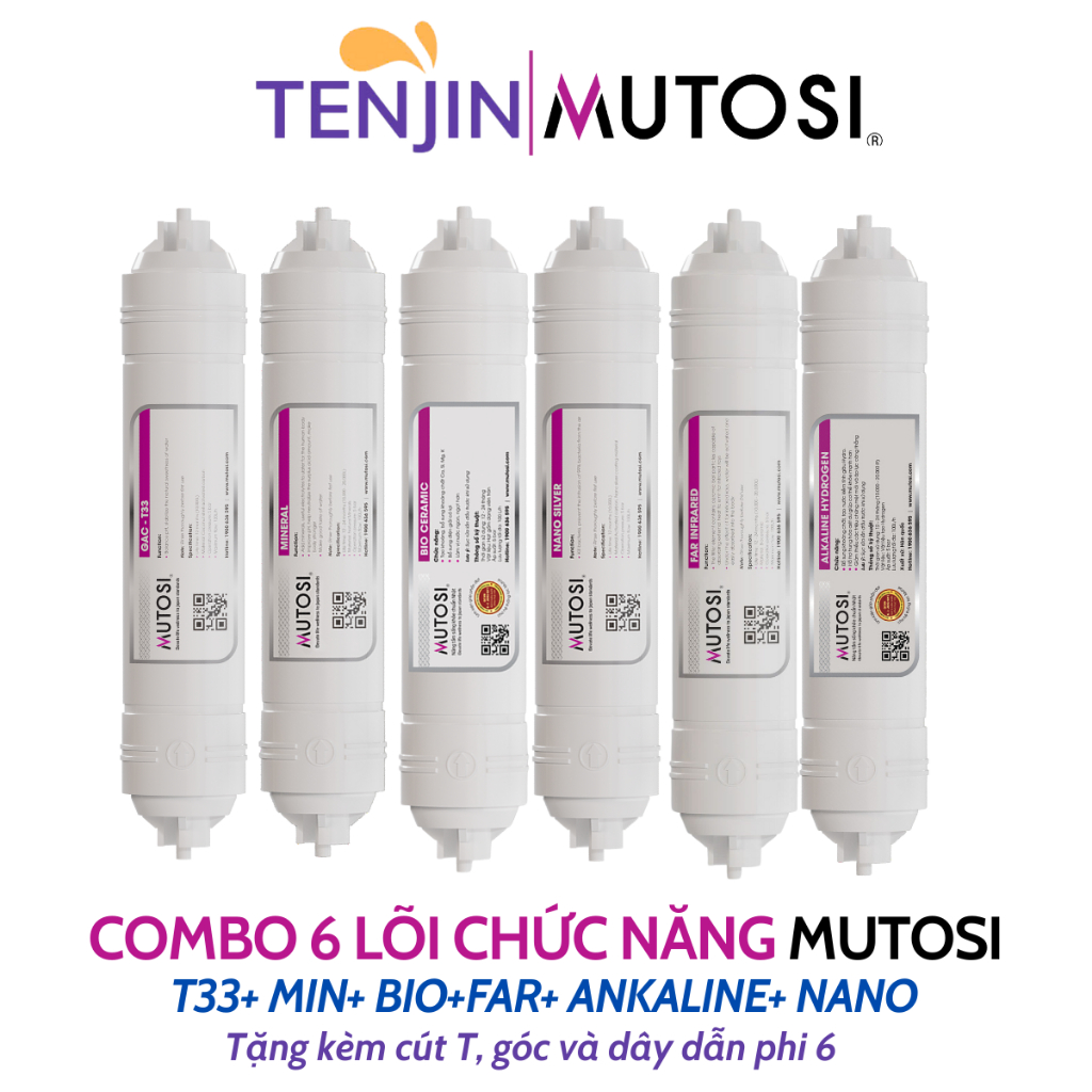 Combo 10 Lõi Lọc Nước MUTOSI Chính Hãng Gôm 1-CTO-3, RO50, T33, Min, Far, Bio, Nano, Alka Dùng Cho Máy MP-M68, MP-S68