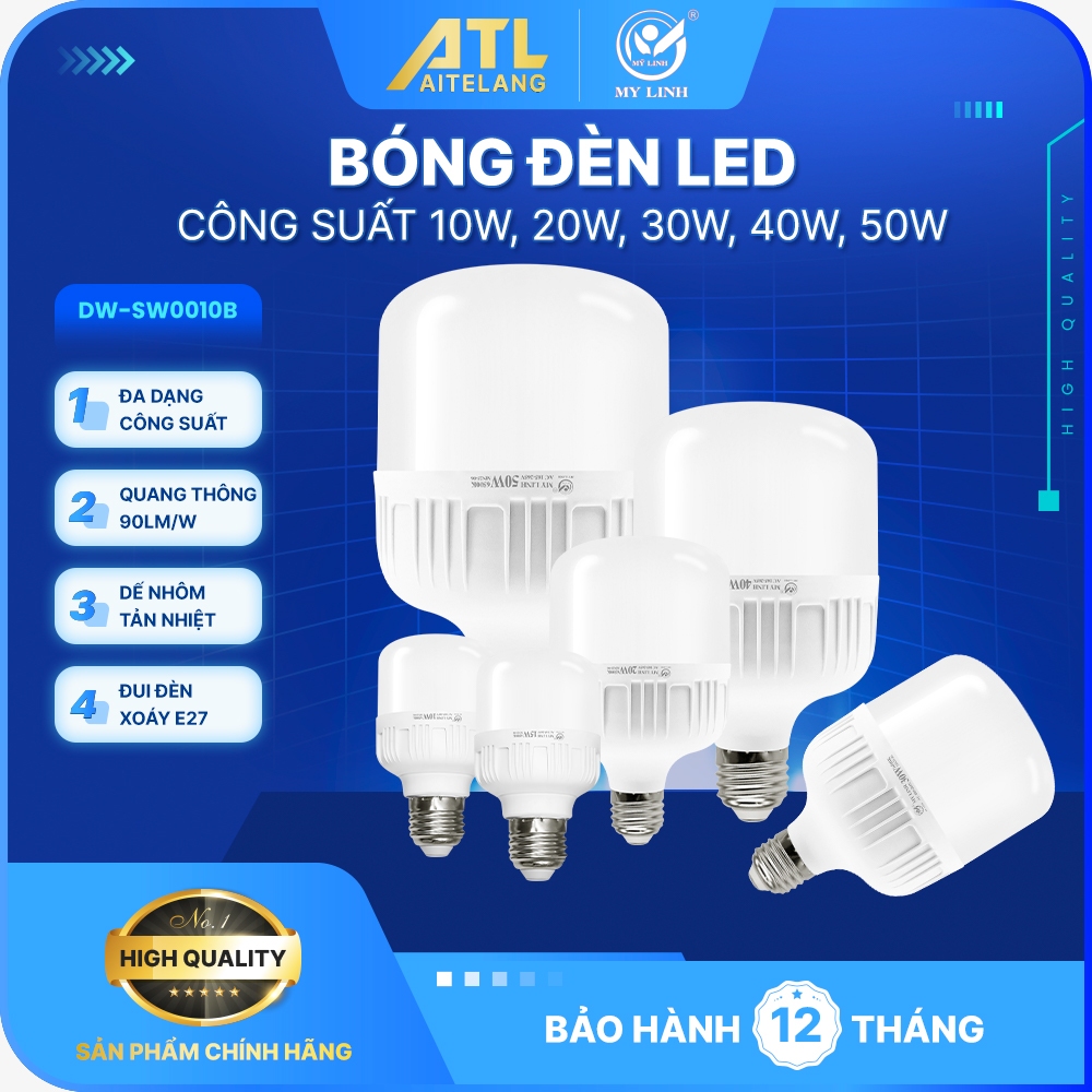 Bóng đèn LED trụ Mỹ Linh TT0001- 10W - 50W loại bóng đơn dùng trong nhà hoạt động bằng điện 220V