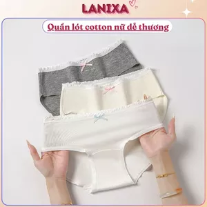 Quần lót nữ cotton kháng khuẩn cạp vừa tôn dáng xinh xắn viền bèo đính nơ dễ thương LANIXA L4119