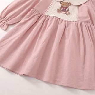 Váy Cho Bé Gái, Váy Hồng Cho Bé Gái Cổ Bẻ Dễ Thương Họa Tiết Thỏ Thêu Dễ Thương Chất Liệu Cotton