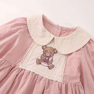 Váy Cho Bé Gái, Váy Hồng Cho Bé Gái Cổ Bẻ Dễ Thương Họa Tiết Thỏ Thêu Dễ Thương Chất Liệu Cotton