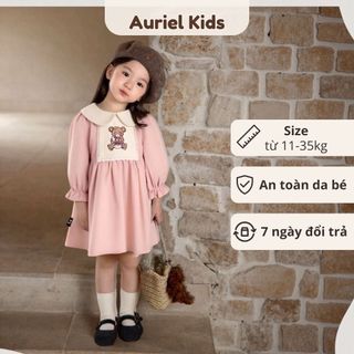 Váy Cho Bé Gái, Váy Hồng Cho Bé Gái Cổ Bẻ Dễ Thương Họa Tiết Thỏ Thêu Dễ Thương Chất Liệu Cotton
