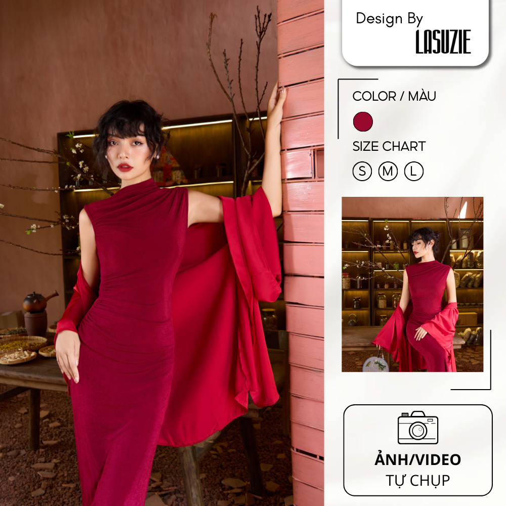 Đầm Body Lệch Vai Paris Drapping dress Dáng Dài Không Tay Thanh Lịch, Váy Dự Tiệc Dạ Hội Cao Cấp