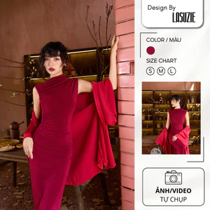 Đầm Body Lệch Vai Paris Drapping dress Dáng Dài Không Tay Thanh Lịch, Váy Dự Tiệc Dạ Hội Cao Cấp