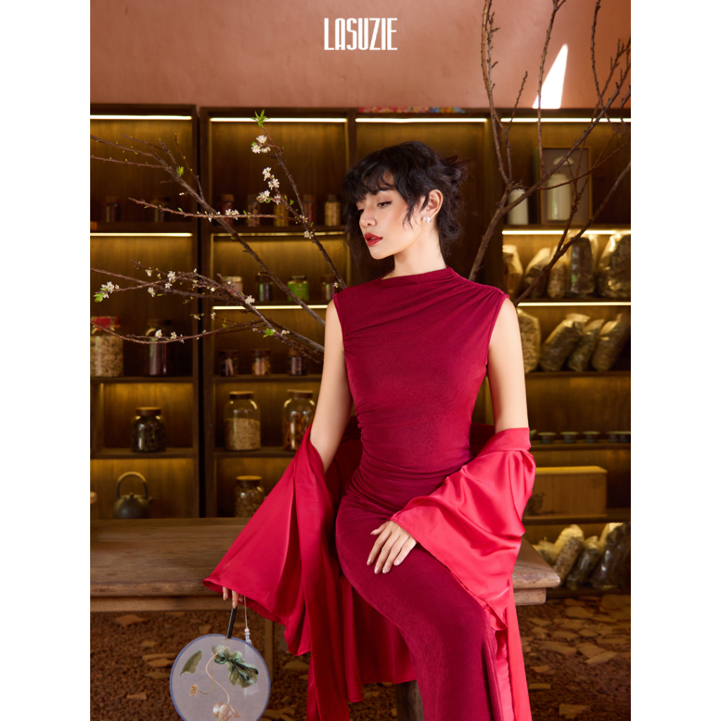 Đầm Body Lệch Vai Paris Drapping dress Dáng Dài Không Tay Thanh Lịch, Váy Dự Tiệc Dạ Hội Cao Cấp
