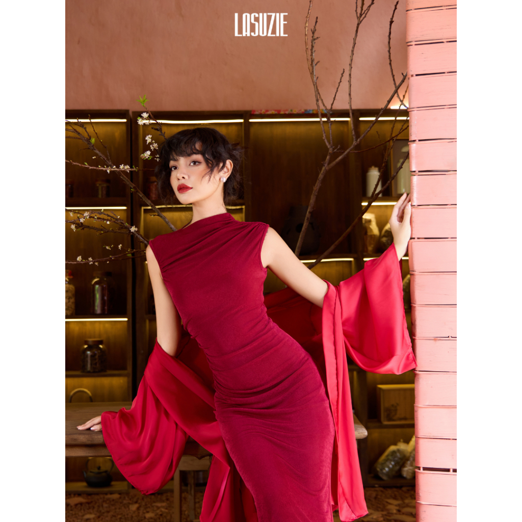 Đầm Body Lệch Vai Paris Drapping dress Dáng Dài Không Tay Thanh Lịch, Váy Dự Tiệc Dạ Hội Cao Cấp