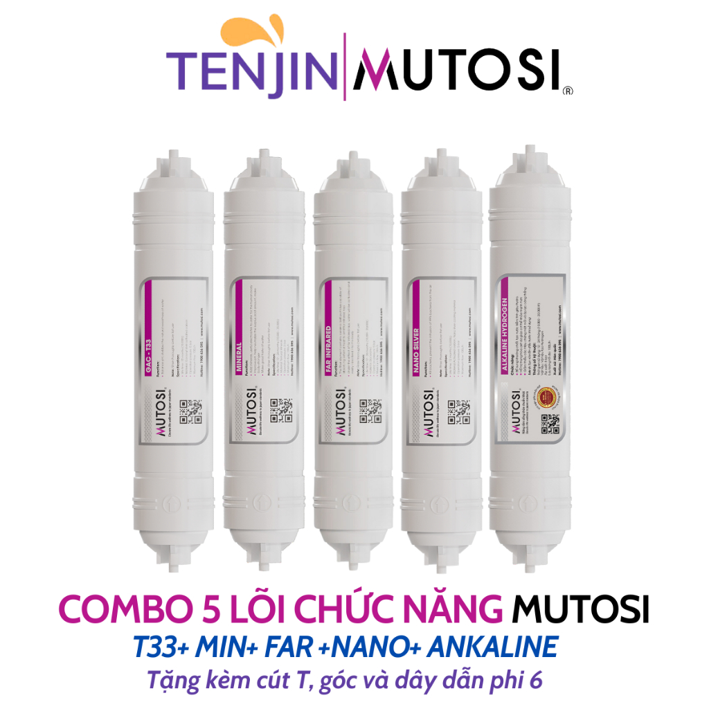 Combo 9 Lõi Lọc Nước Mutosi Gồm 1-CTO- 3, Màng RO100GPD Và 5 Lõi Chức Năng Dùng Cho Máy Lọc Nước Model Mutosi MP-290SK