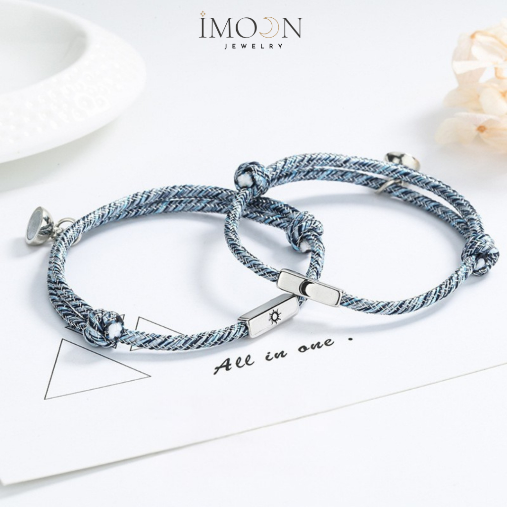 Lắc tay đôi Mặt trăng & Mặt trời charm bạc S925 , vòng tay đôi bạc s925 không gỉ IMOON072