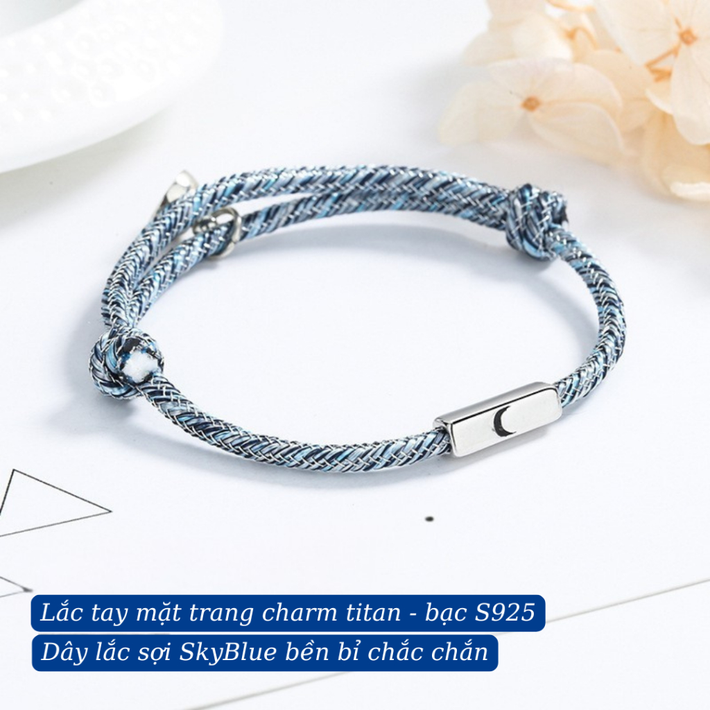 Lắc tay đôi Mặt trăng & Mặt trời charm bạc S925 , vòng tay đôi bạc s925 không gỉ IMOON072