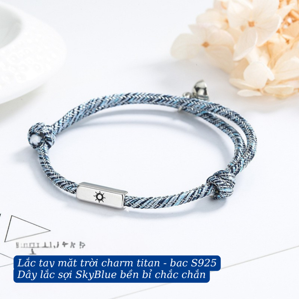 Lắc tay đôi Mặt trăng & Mặt trời charm bạc S925 , vòng tay đôi bạc s925 không gỉ IMOON072
