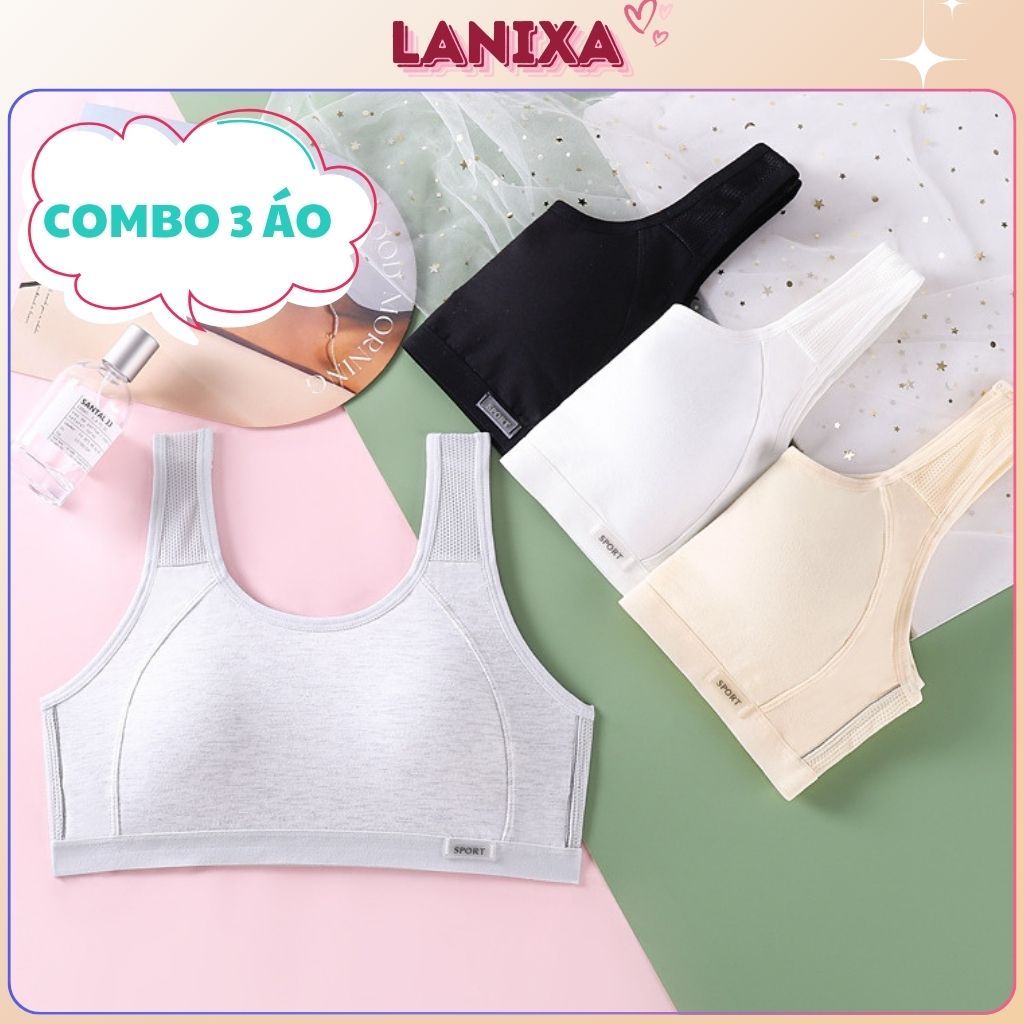 SET 3 Áo lót học sinh cotton cao cấp phối lưới thoáng khí mát mẻ đệm mút vừa ôm ngựa LANIXA A611