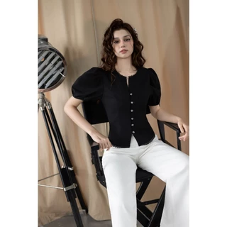 Áo Decoup Kiểu Nữ MARC FASHION Tay Phồng Cổ Tròn Viền Ren - CBNH102624