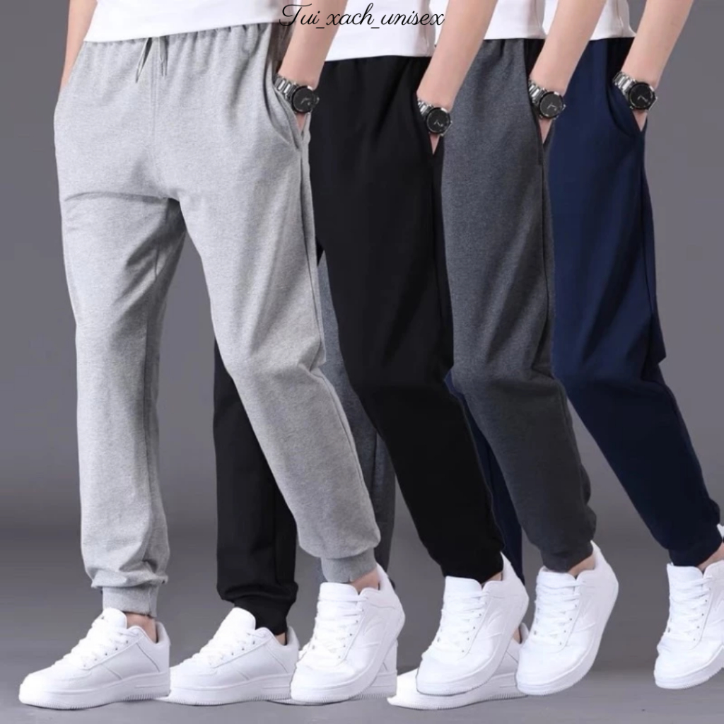 QUẦN Nỉ Bông Ngoại Basic Unisex LOẠI jogger bo ống nam nữ MÀU ĐEN XÁM TRƠN SSL