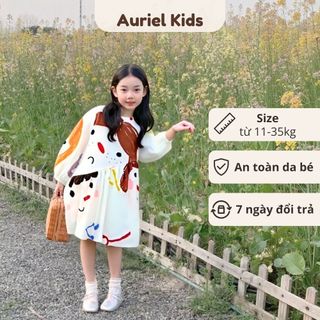 Váy Cho Bé Gái, Váy Dài Tay Cho Bé Họa Tiết Hoạt Hình Dễ Thương CHất Liệu Cotton Mềm Mịn