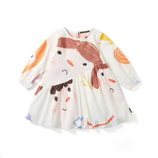 Váy Cho Bé Gái, Váy Dài Tay Cho Bé Họa Tiết Hoạt Hình Dễ Thương CHất Liệu Cotton Mềm Mịn