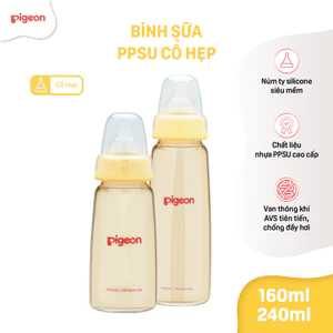 Bình sữa PPSU cổ hẹp Pigeon núm ti silicone siêu mềm chống sặc đầy hơi cho bé sơ sinh chính hãng
