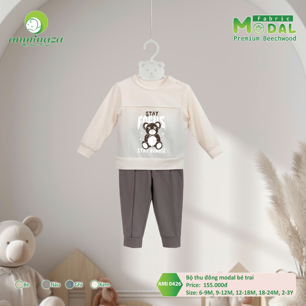 Bộ Dài Tay Thu Đông Bé Trai Anminaza Vải Modal Mềm Mại Thoáng Mát Và Thấm Hút Tốt - Hàng Chính Hãng AMI0426