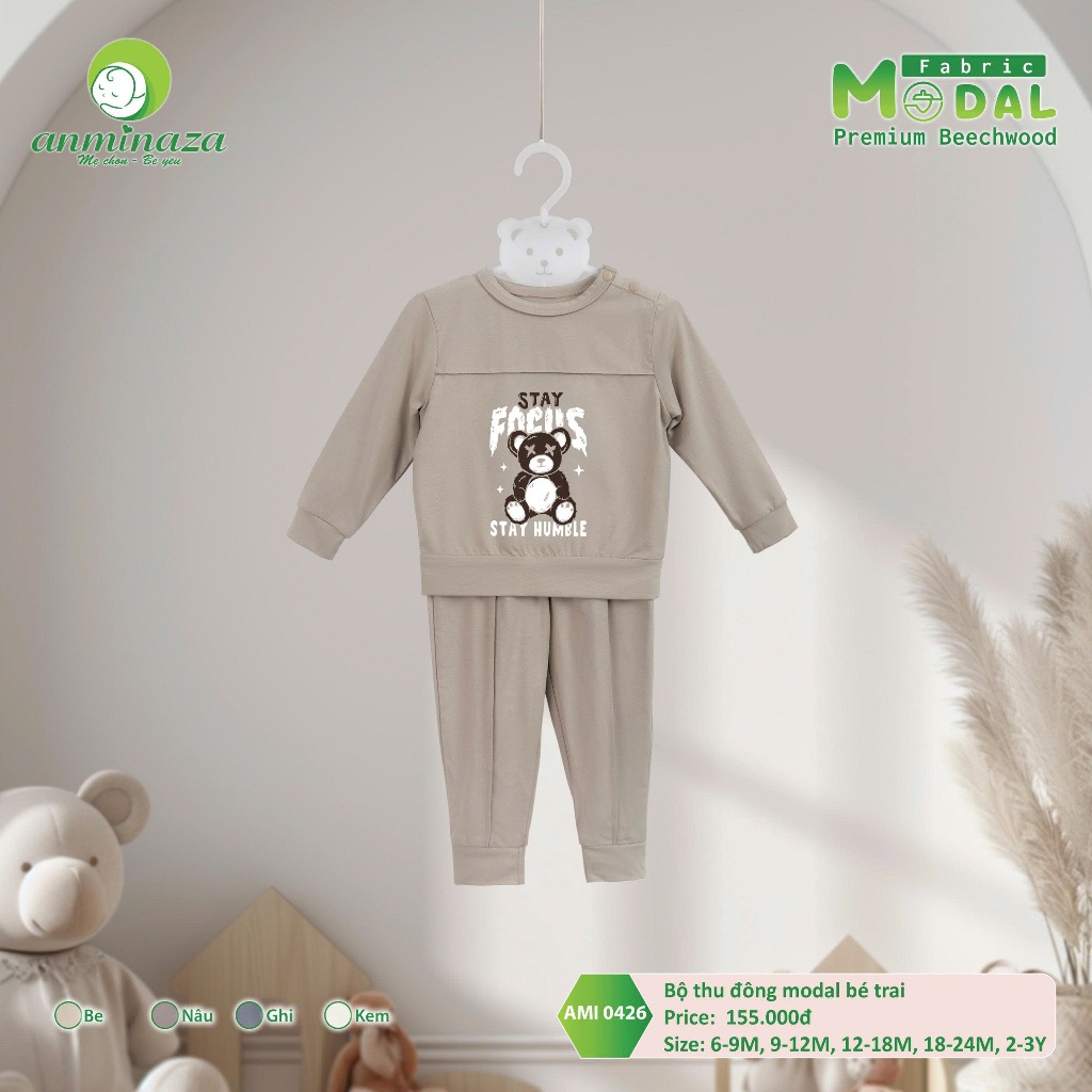 Bộ Dài Tay Thu Đông Bé Trai Anminaza Vải Modal Mềm Mại Thoáng Mát Và Thấm Hút Tốt - Hàng Chính Hãng AMI0426