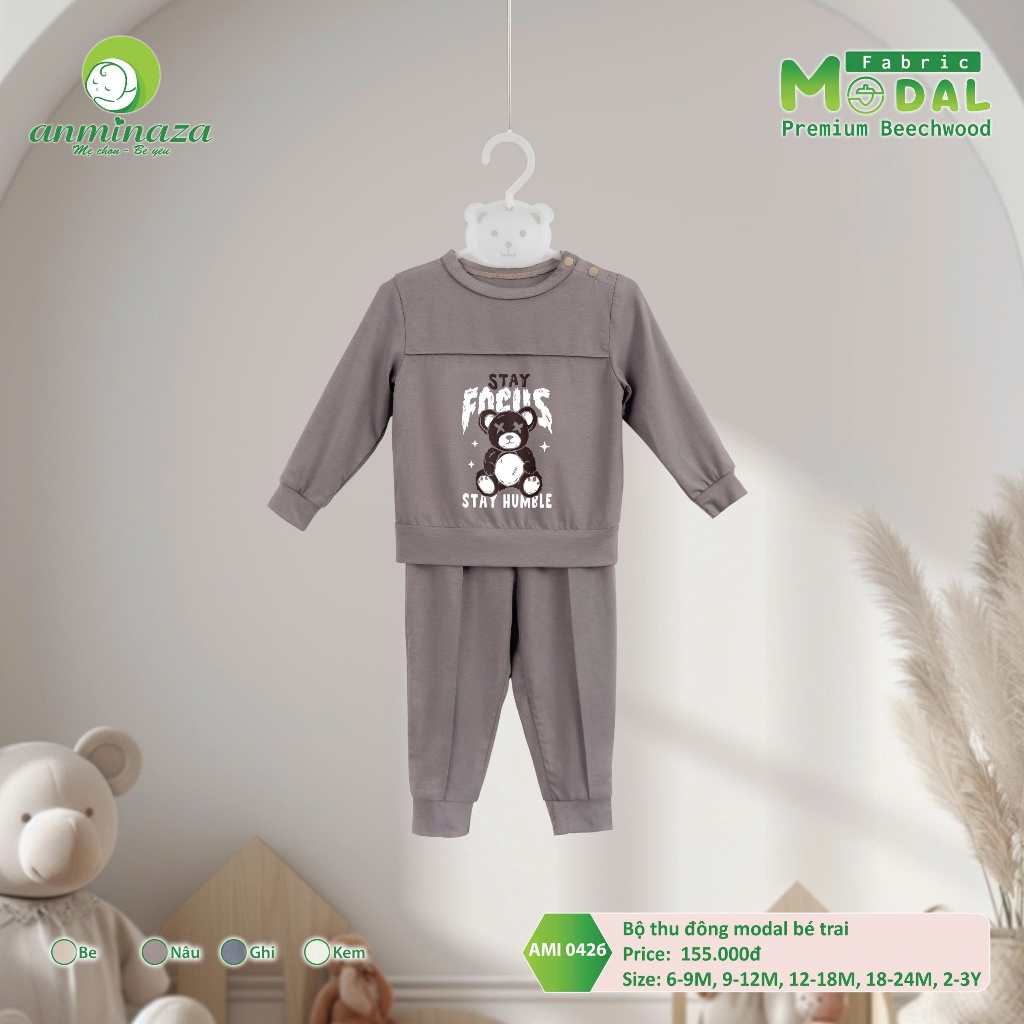Bộ Dài Tay Thu Đông Bé Trai Anminaza Vải Modal Mềm Mại Thoáng Mát Và Thấm Hút Tốt - Hàng Chính Hãng AMI0426