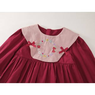 Váy Cho Bé Gái, Váy Cho Bé Thiết Kế Cổ Bèo Dáng Chữ A Thêu Hoa Kèm Nơ Siêu Xinh Chất Liệu Cotton