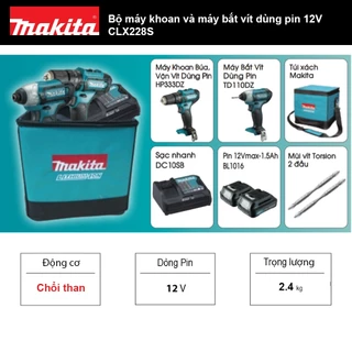 Bộ máy khoan và máy bắt vít dùng pin 12V Makita CLX228S | CLX224S
