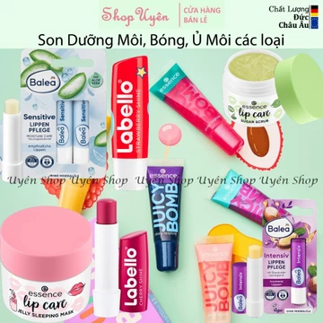 Son Dưỡng Môi, Dưỡng chống nắng, Dưỡng Mặt Nạ Đêm, Tẩy Da Chết Balea, Essence, Labello các loại