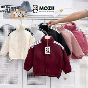 Áo Khoác Gió Trẻ Em Trần Bông MOZII Kẻ Sọc Vải Dù Dày Dặn Có Túi Khóa Kéo Dây Rút Giữ Ấm